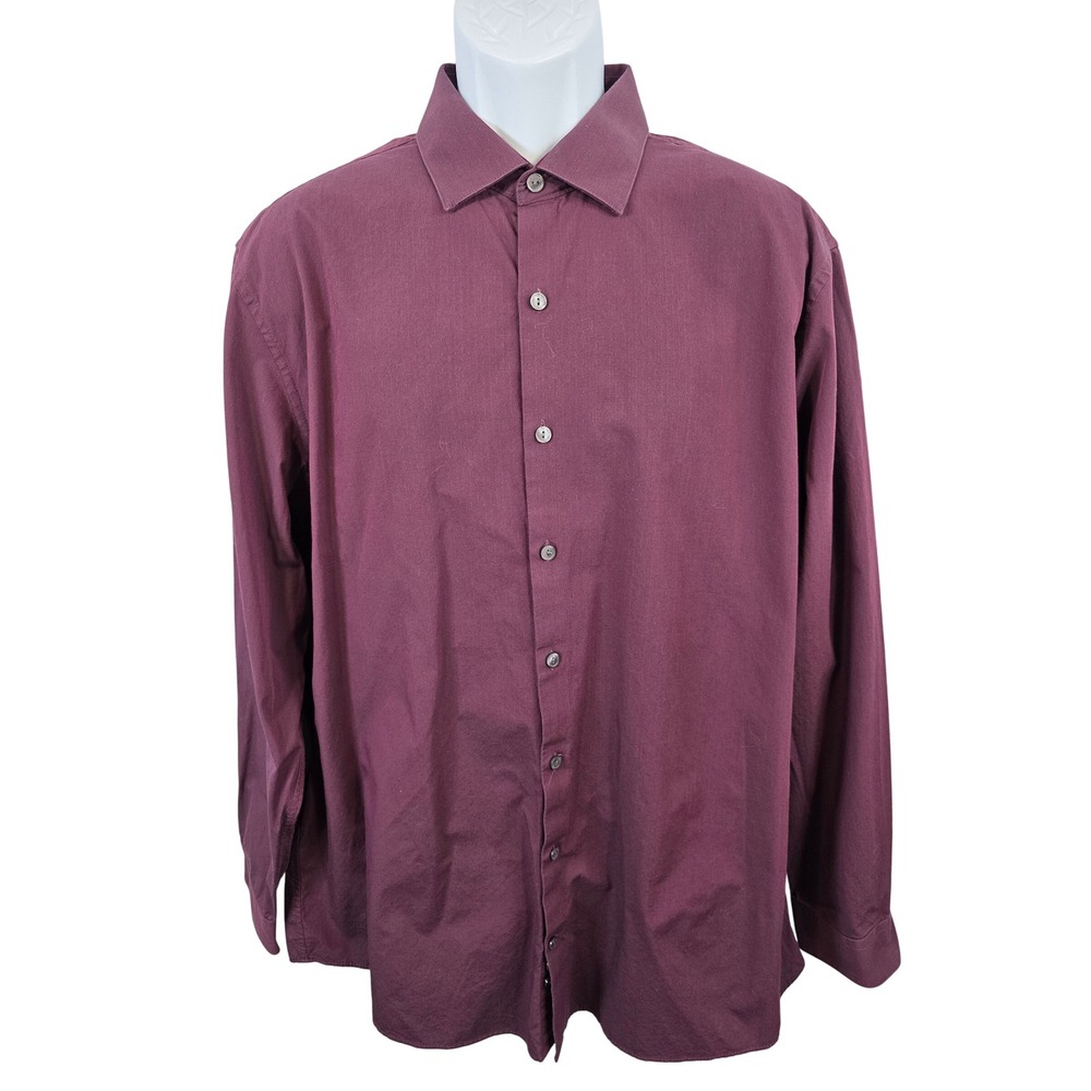 Kenneth Cole Reaction Men's Slim Fit Long Sleeve Dress Shirt 17.5 Burgundy /B116
